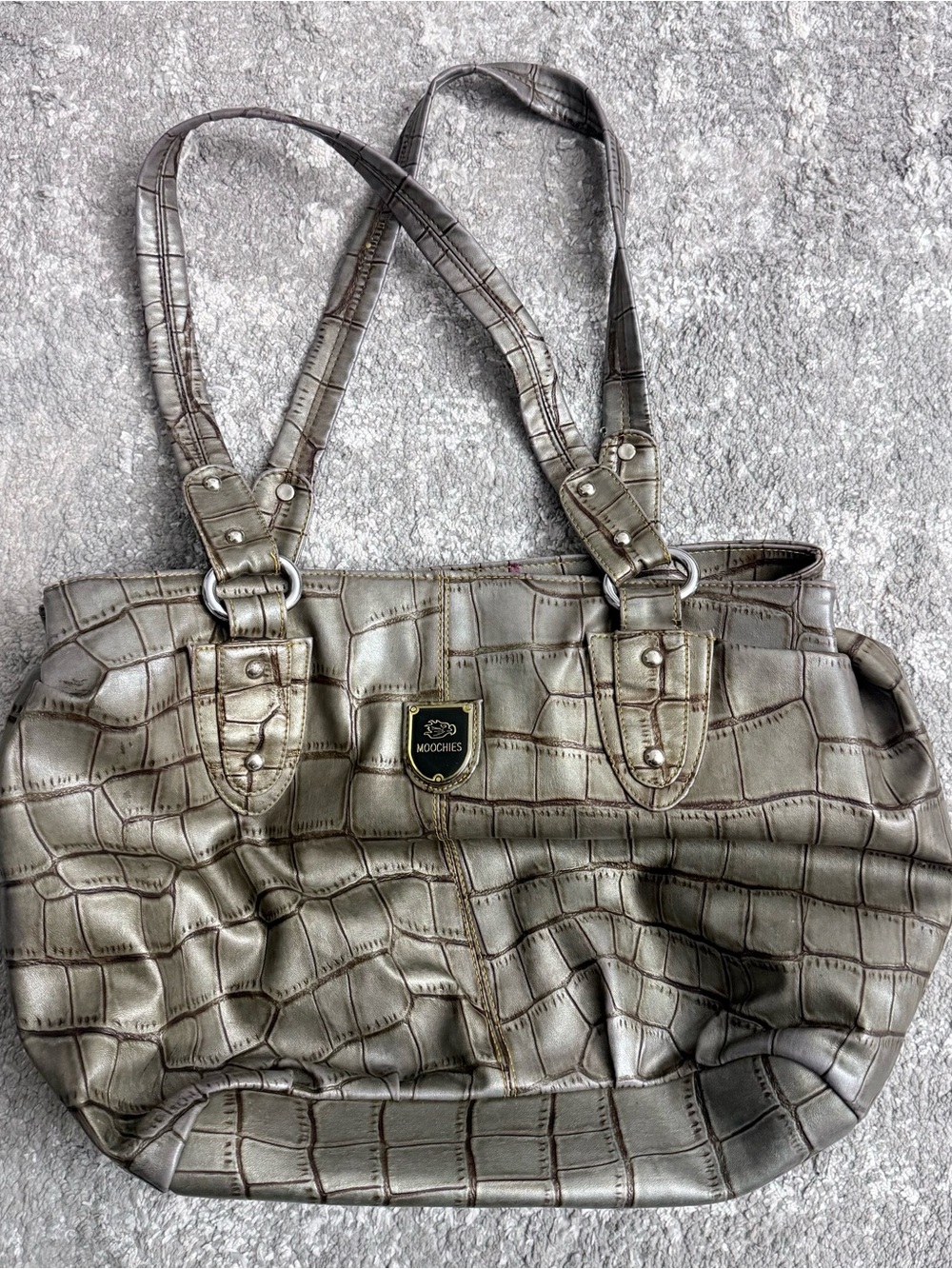 Metallic Croc-Embossed Tote Bag - Silver